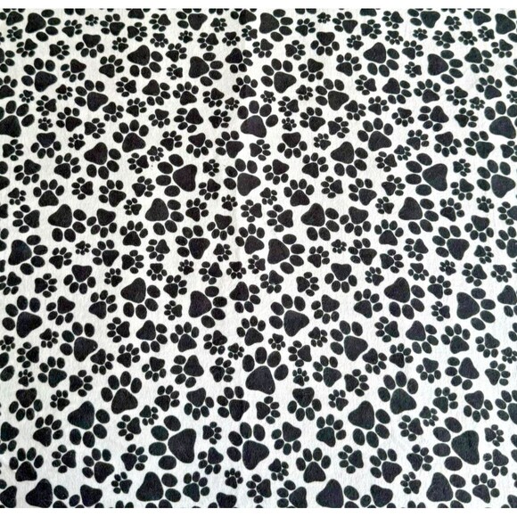 Animal Paw Prints Flannel Fabric Black White Cotton Dog Cat Sewing Quilting BTY - Picture 2 of 4